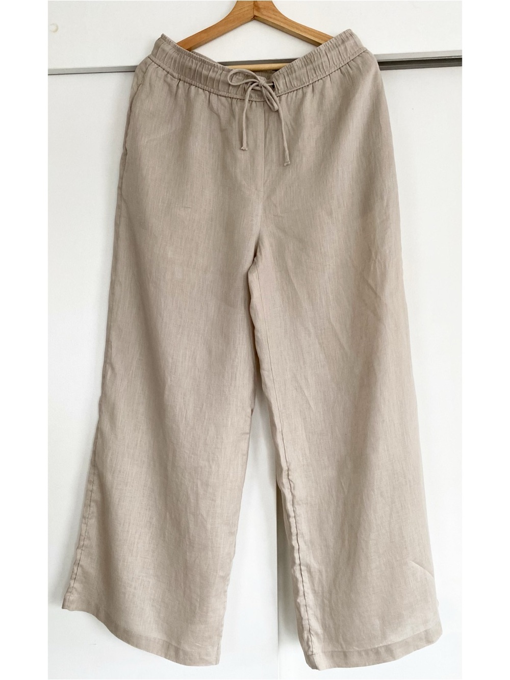 REISS Willow 100% Linen Wide Leg Drawstring Pants Beige US 8 Like New